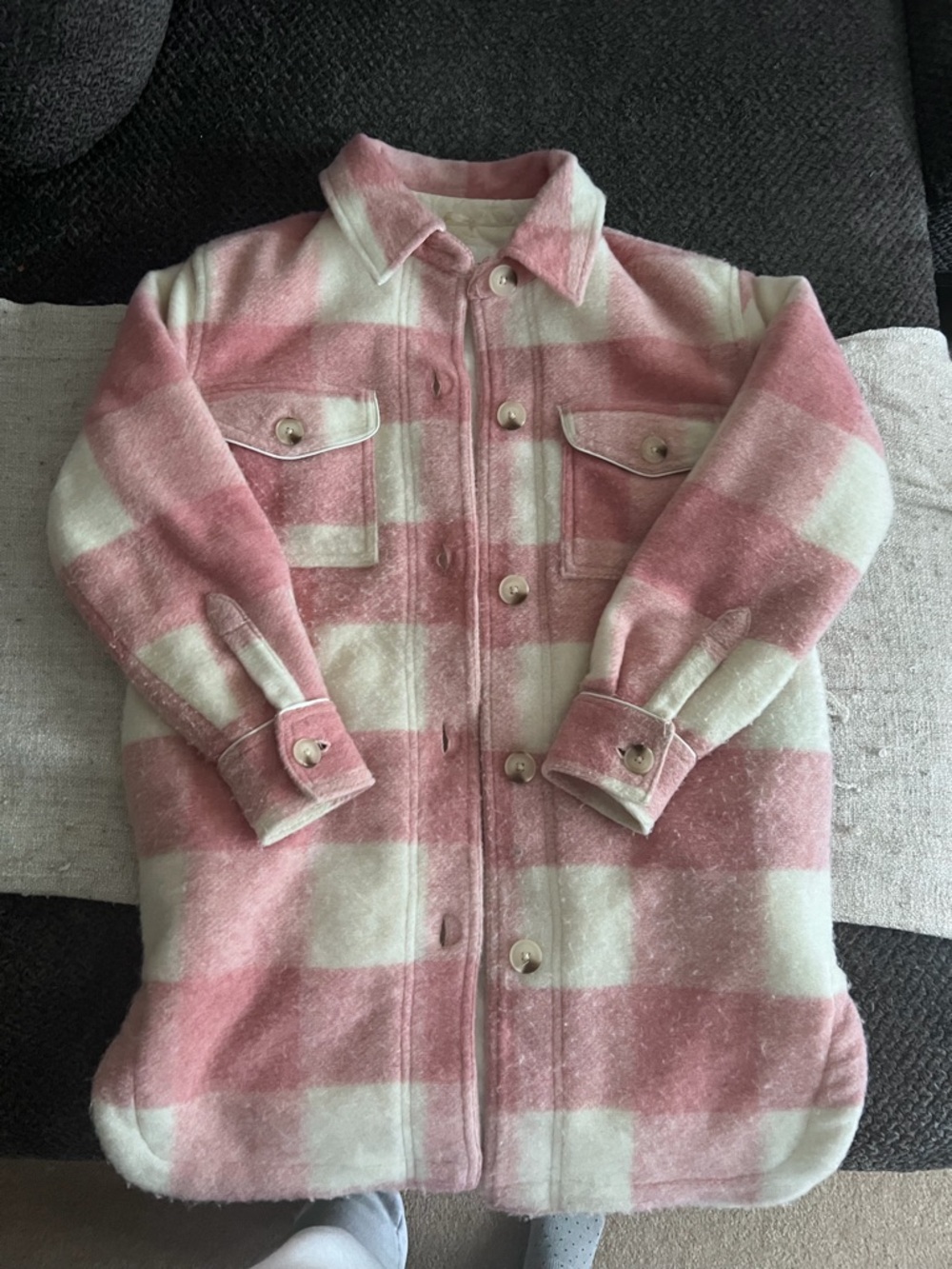 Joe Fresh Pink & White Plaid Teddy Shacket Jacket